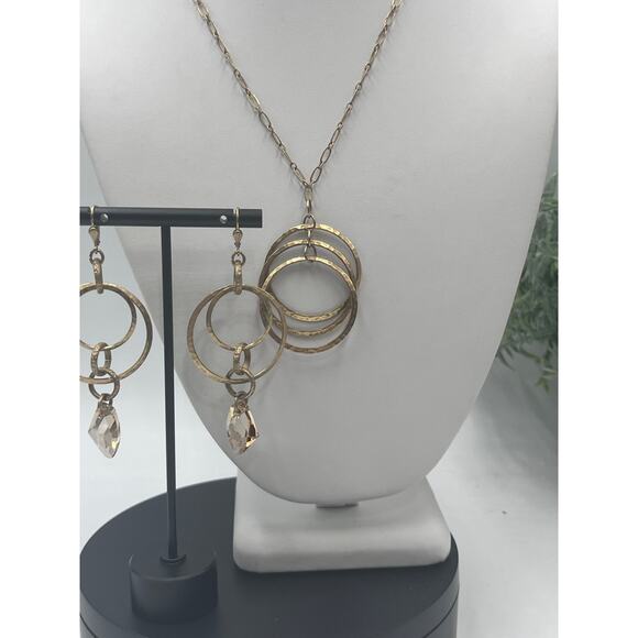 Catherine Popesco Gold Plated Light Amber Color Crystal Necklace Earring Set - Picture 2 of 13